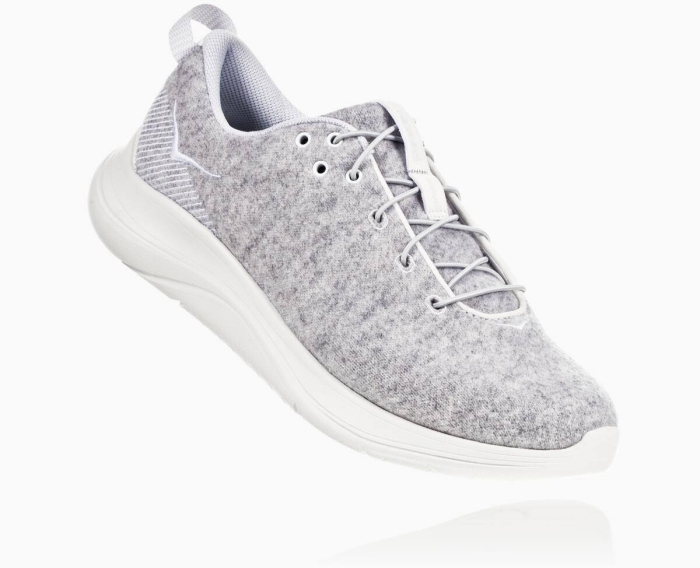 Hoka Løpesko Asfalt Nettbutikk - HOKA ONE ONE Hupana Flow Wool Wide Dame Grå [NO-30PYAM]